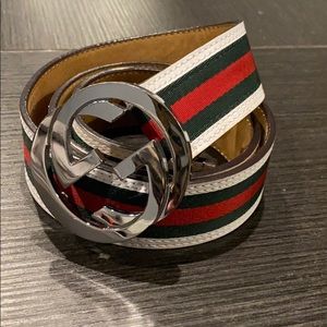 white and silver gucci belt